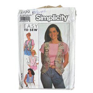 90s Simplicity 9630 Easy To Sew Lined Vest Sewing Pattern All Sizes Retro UNCUT